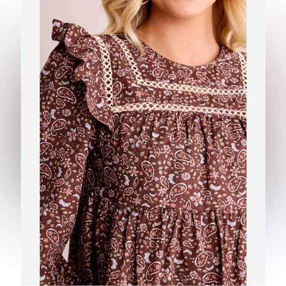 &merci Floral Ruffle Cotton Blouse - Brown - Picture 2 of 16